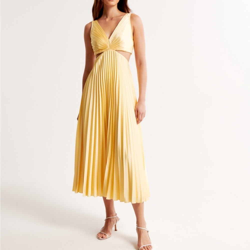 Yellow Abercrombie Pleated Wedding Guest Dress